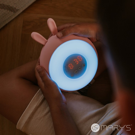 Lampka Nocna Dziecięca LED Zegar Elektroniczny BUDZIK 3.1W 3000K Ciepła + Wielokolorowa RGB Biała KRÓLIK MARY'S