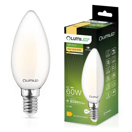 Żarówka LED E14 B35 7W = 60W 806lm 3000K Ciepła 360° Filament LUMILED