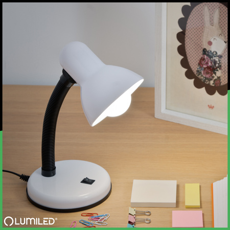 Lampka Biurkowa Stołowa Regulowana SARA Szkolna Nocna E27 Biała LUMILED