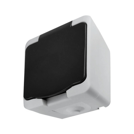 Gniazdo Hermetyczne Pojedyńcze Natynkowy z Klapką 2P+Z Schuko AQUATIC MINI IP54 ORNO Biało- Czarny