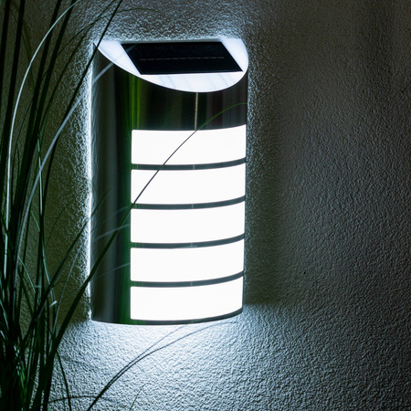 Lampa Ogrodowa LED elewacyjna solarna SAFFO chrom/biały 6000K zimna GOLDLUX (Polux)