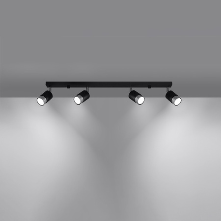 Lampa Sufitowa Oprawa Natynkowa SPOT TUBA Reflektor 4x GU10 Ruchoma Tubularna Czarna Chrom Nowoczesna Nero Sollux
