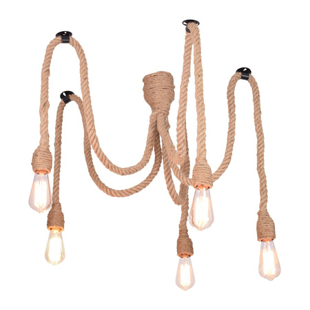 LAMPA Wisząca SUFITOWA ROPE PAJĄCZEK 5xE27 Czarno-beżowy GOLDLUX (Polux)