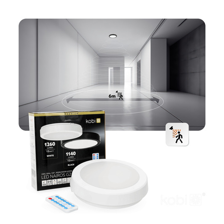 Plafon LED Łazienkowy Sufitowy Natynkowy 12W 1260lm 4000K 120° z Czujnikiem Ruchu i Zmierzchu Biały IP65 Nairos Kobi
