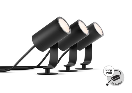 Zestaw 3x Reflektor Ogrodowy Wbijany LED 8W 590lm IP65 White and Color Ambiance RGB + TW Czarna Inteligentna SMART Zigbee Bluetooth Lily Philips HUE