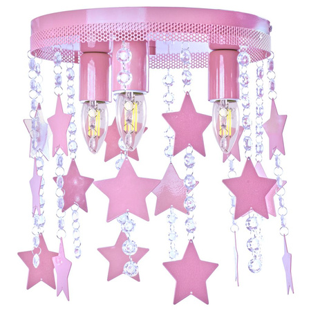 Lampa dziecięca sufitowa różowa Żyrandol dla dzieci Gwiazdki STAR 3x E27 Metal i kryształki Milagro