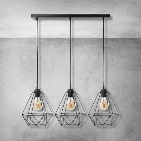Lampa wisząca BASKET 3xE27 Geometryczny Kształt Loft Czarna Koszyk Diament MLP7215 Metal