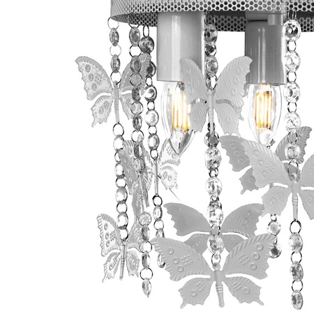 Lampa dziecięca sufitowa szara Żyrandol ANGELICA Motyle 3x E27 Metal i kryształki Milagro