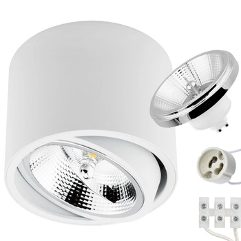 Zestaw Oprawa Natynkowa HALOGENOWA Metalowa Biała SPOT TUBA 10cm + Żarówka LED GU10 ES111 15W COB 3000K