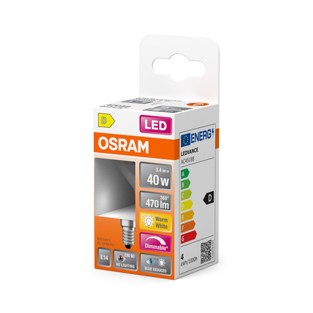 Żarówka LED P45 Kulka E14 3.4W = 40W 470lm 2700K Ciepła CRI90 300° Filament Ściemnialna SUPERSTAR PLUS CLASSIC Osram