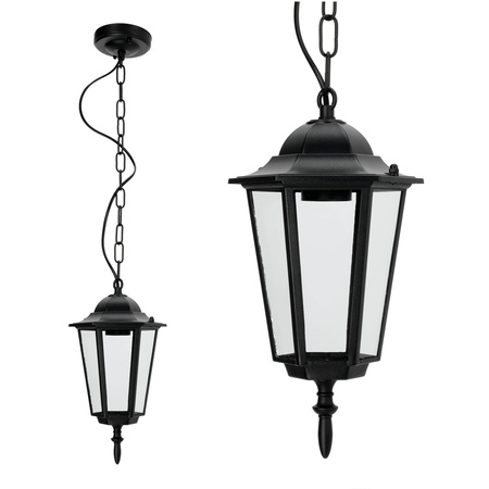 Lampa Sufitowa Wisząca Ogrodowa Zewnętrzna Zwis E27 Czarna IP54 LO 4105 Kobi