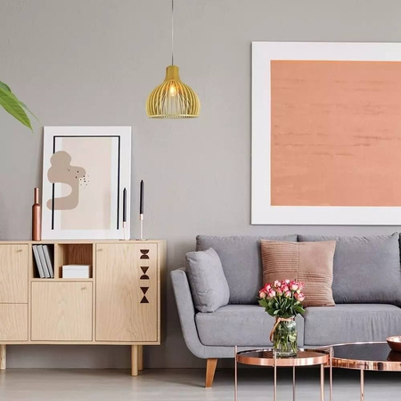 Lampa Wisząca Oprawa E27 Drewniany klosz z chromowym wykończeniem okrągła 35x45cm VT-3450 V-TAC