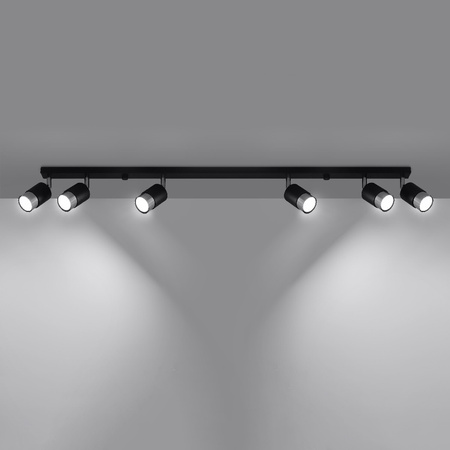 Lampa Sufitowa Oprawa Natynkowa SPOT TUBA Reflektor 6x GU10 Ruchoma Tubularna Czarna Chrom Nowoczesna Nero Sollux