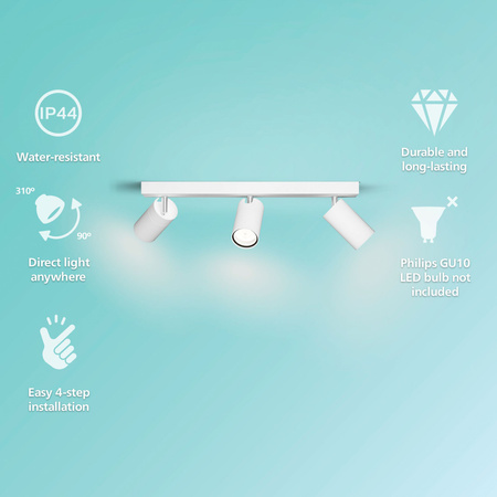 Lampa Sufitowa Reflektor 3x GU10 IP44 Biała Idris Philips