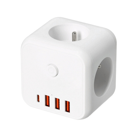 Rozgałęźnik LINEA PRO CUBE 3x230V Uziemienie Wyłącznik + 4xUSB Biały KOBI