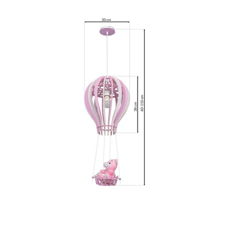 Lampa wisząca BALONIK 1xE27 60W Dziecięca Balonik Miś Różowa MLP6426 Milagro Metal + Drewno