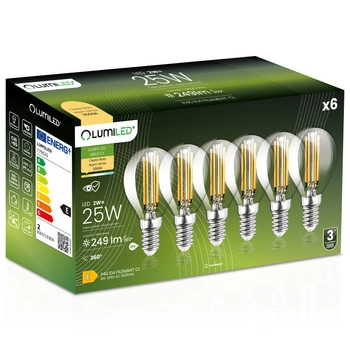 6x Żarówka LED E14 Kulka P45 2W = 25W 249lm 3000K Ciepła 360° FILAMENT LUMILED