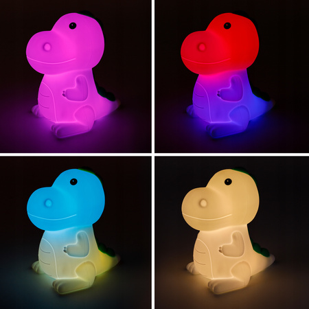 Lampka Nocna Dekoracyjna Dinozaur Dziecięca LED 2.5W 25lm 3000K Ciepła RGB 360° Biała Masterled