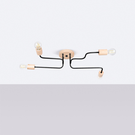 Lampa Sufitowa Żyrandol 4x E27 Naturalne Drewno Czarna Timbo Peach Puff SL.1669 Sollux