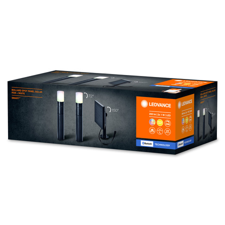 Inteligentna Lampa Solarna Ogrodowa Słupek Zewnętrzny Stojący 2x1 W lm 3000K Ciepła RGBW Ściemnialna 45cm IP44 Czarny SMART+ Bluetooth Solar Ledvance