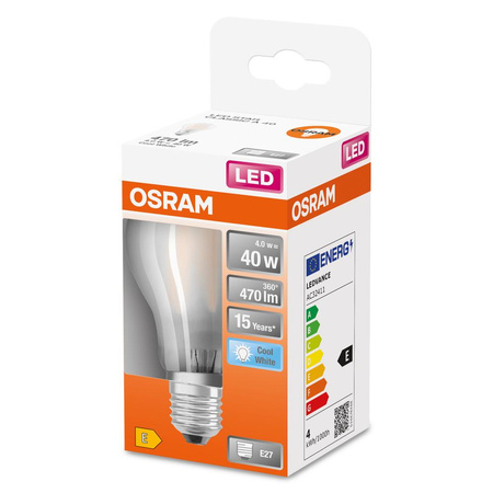 Żarówka LED A60 E27 4W = 40W 470lm 4000K Neutralna 300° Retrofit Filament CLASSIC Osram