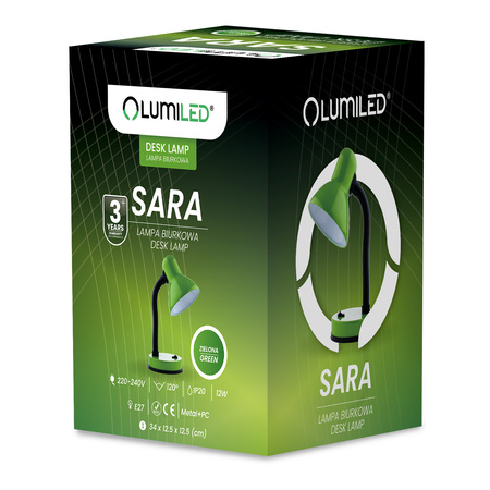 Lampka Biurkowa Stołowa Regulowana SARA Szkolna Nocna E27 Zielona LUMILED