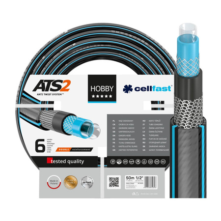 Wąż Ogrodowy do Wody 6 Warstwowy z Oplotem 1/2" 50m Mocny HOBBY ATS2 CELLFAST