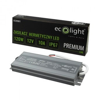 Zasilacz do Taśm LED Hermetyczny 120W 12V 10A IP67 PREMIUM Ecolight