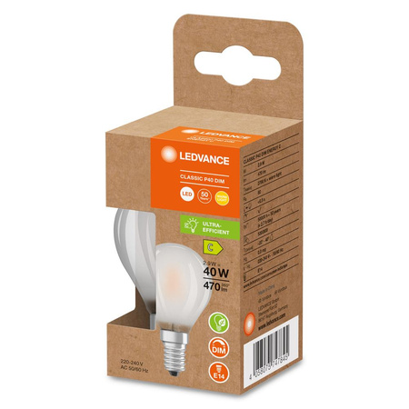 Żarówka LED P45 E14 2.9W = 40W 470lm 2700K Ciepła Biała FILAMENT ŚCIEMNIALNA LEDVANCE