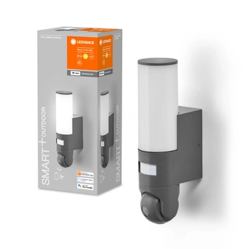 Inteligentna Lampa Zewnętrzna LED z Kamerą 16W 900lm 3000K Ciepła Czujnik Ruchu Światła Regulacja Głośnik Alarm Ściemnialna IP44 Szary SMART+ WiFi Camera Ledvance