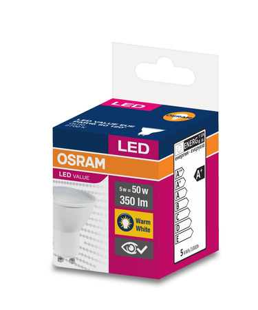 Żarówka LED PAR16 Reflektor GU10 4.5W = 35W 350lm 2700K Ciepła 120° VALUE Osram