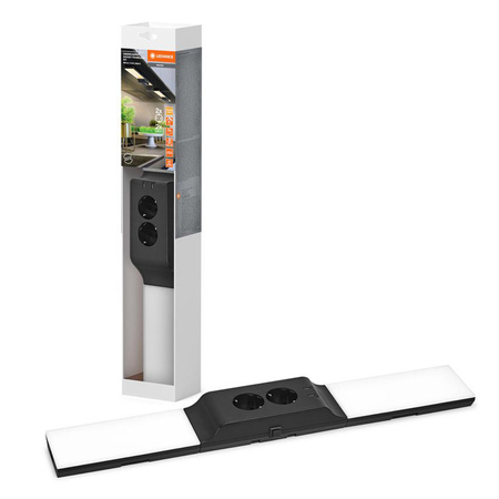 Lampka Podszafkowa LED Listwa Meblowa z Czujnikiem Ruchu Bezramkowa 10W 500lm 3000K Ciepła Ściemnialna USB Czarny Undercabinet Ledvance