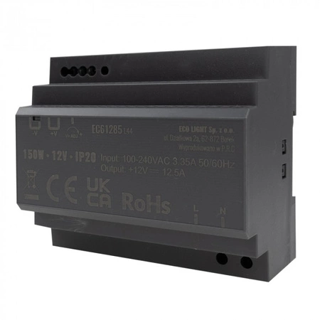 Zasilacz na Szynę DIN do Taśm LED 150W 12V 12.5A IP20 PREMIUM Ecolight