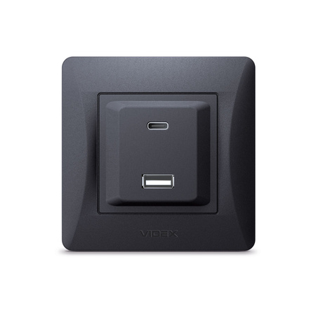Gniazdo z Ramką USB-A + USB-C 20W 16A Natynkowe Czarne BINERA VIDEX
