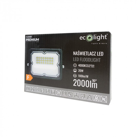 Naświetlacz LED Lampa Reflektor 20W 2000lm 4000K Neutralna IP65 Premium Line Ecolight