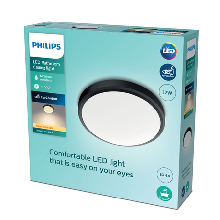 Lampa Sufitowa Plafon Łazienkowy LED 17W 1500lm 2700K IP44 Czarna Doris bathroom Philips