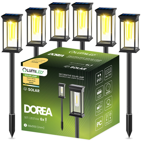 6x Lampa Solarna Ogrodowa LED 3000K IP65 Wbijana DOREA LUMILED