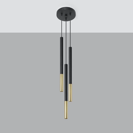 Lampa Sufitowa Wisząca Tuba 3x G9 Zwis Tubularna Czarna Złota Nowoczesna Mozaica Sollux