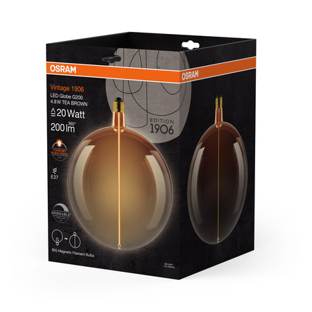 Żarówka LED Dekoracyjna E27 4.8W = 20W 200lm 1800K Ciepła 320° Bursztynowa Filament Ściemnialna Vintage 1906 Osram