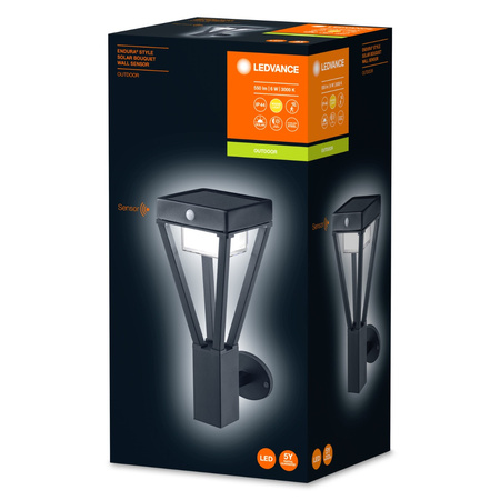 Lampa Ogrodowa Zewnętrzna Kinkiet Elewacyjny LED 6W 550lm 3000K IP44 Czarny Z Czujnikiem Ruchu i Zmierzchu Endura Ledvance