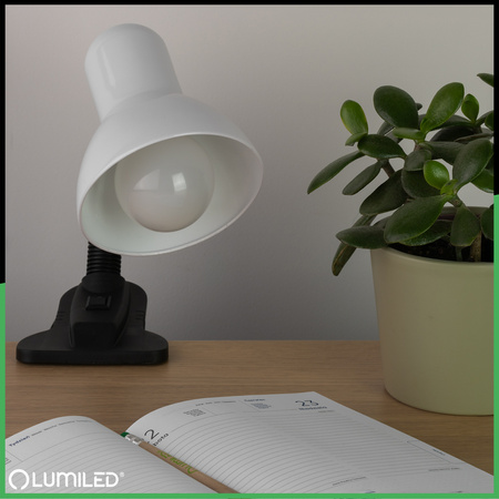 Lampka Biurkowa Stołowa Regulowana LIRIA Szkolna Nocna E27 Klips Biała LUMILED