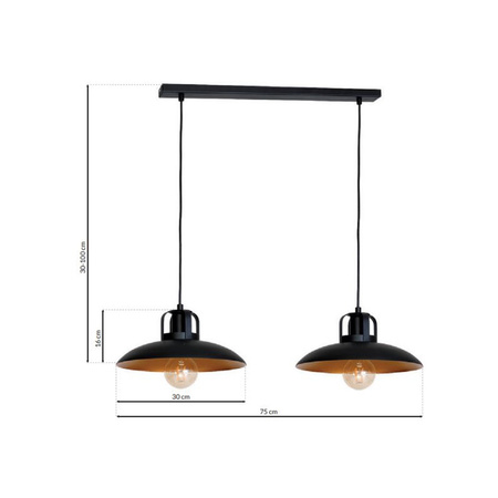 Lampa wisząca FELIX czerń złoto 2xE27 IP20 Metal styl nowoczesny loft industrial Milagro