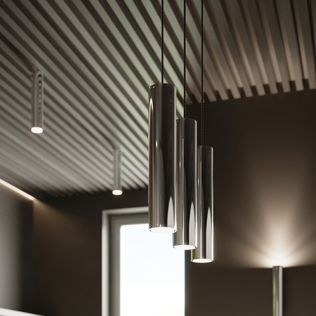 Lampa Sufitowa Wisząca Zwis GU10 Tuba Żyrandol Tubularna Chrom Nowoczesna Lagos Sollux