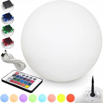 Lampa Ogrodowa LED Solarna Wbijana Kula RGB 30 cm