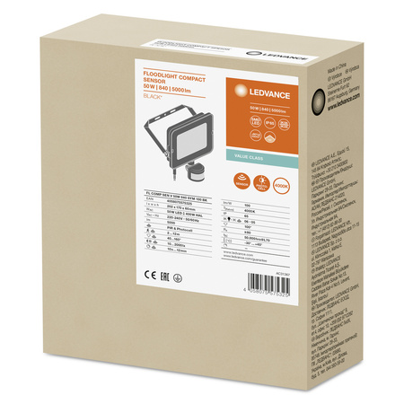Naświetlacz LED 50W 4500lm 4000K IP65 Czarny z czujnikiem ruchu i zmierzchu LEDVANCE COMPACT V