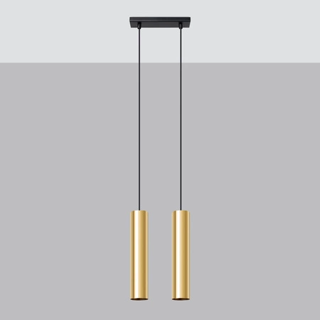 Lampa Sufitowa Wisząca Zwis 2x GU10 Żyrandol Tubularna Złota Połysk Nowoczesna Lagos Sollux