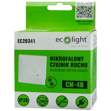 Mikrofalowy Czujnik Ruchu 180° 15m Wewnętrzny do Puszki Biały