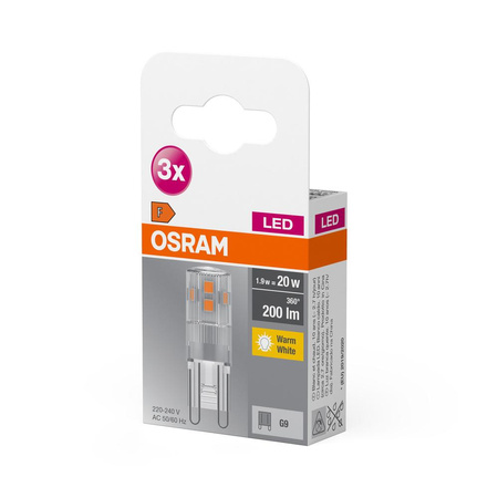 3x Żarówka LED Kapsułka G9 1.9W = 20W 200lm 2700K Ciepła 300° BASE Osram