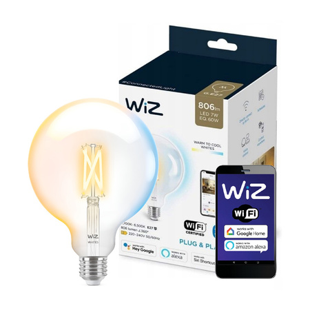 Żarówka LED E27 G125 7W = 60W 2700-6500K FILAMENT SMART WiFi WiZ