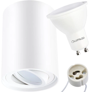 Oprawa Natynkowa HALOGENOWA Spot Tuba Ruchoma Okrągła Biała 115mm + Żarówka LED GU10 6W 120° 4000K AMAT-L LUMILED